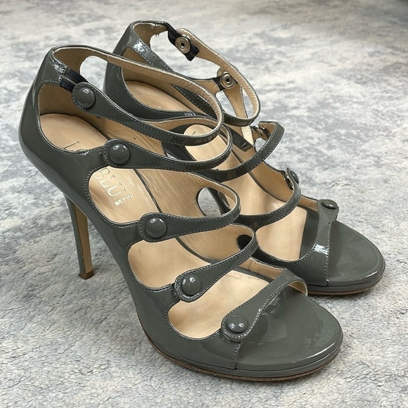 Loriblu Patent Leather Strappy Cage Heels Gray Stiletto Tall Italy Sz 39 - Picture 1 of 14